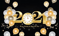 feliz año nuevo 2021 diseño con reloj dorado y globos 1353362 Vector en ...