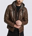 Mens Eric Dark Brown Hooded Motorcycle Leather Jacket