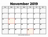 November 2019 Calendar With Holidays – Printable Calendar 2019