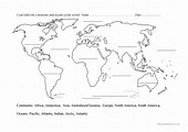 Continents And Oceans Worksheet