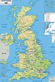 Grande mapa físico del Reino Unido con carreteras, ciudades y ...