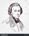 Vektor Stok Frederic Chopin Famous Vector Sketch Portrait (Tanpa ...