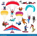 Skydiving Amd Conjunto De Deportes Extremos Ilustración del Vector ...