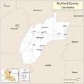 Map of Richland Parish, Louisiana showing cities, highways & important ...
