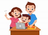 La ayuda de los padres enseña al niño | Vector Premium