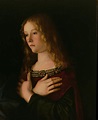 Maria Madalena, detalhe da Virgem e do Menino com Santa Catarina e ...