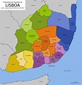 Kaart van de wijk Lissabon: omgeving en voorsteden van Lissabon