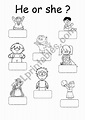 he or she? worksheet | English activities for kids, English worksheets ...