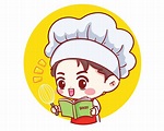 Cute Bakery chef boy Cooking Working In Restaurant With Recipe Book And ...