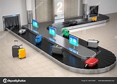 Baggage claim in airport terminal. Suitcases on the airport lugg Stock ...