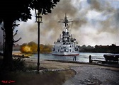 The German battleship "Schleswig-Holstein” fires into the Polish city ...