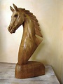 Sculpture sur bois tête de cheval 48 cm : sculpture par decorum