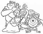 Dibujos de Monster Inc para colorear. Mike, Sally y otros monstruos