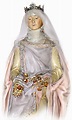 Porque na imagem da Prque Santa Rainha Isabel tras uma capa cheia de rosas?