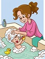 madre Lavado su pequeño niño en el baño dibujos animados vector ...