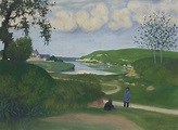 FÉLIX VALLOTTON (1865-1925) , Paysage avec rivière et deux figures ...