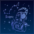 Zodiac sign Scorpio as a beautiful girl. The Constellation of Scorpio. Night sky. Horoscope ...