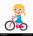 Cartoon blonde girl riding a bike having fun Vector Image