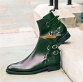 Handmade Men's Ankle High Boot, Men's Green Color Leather Buckle Casual ...