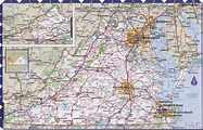 Map of Virginia state with highways,roads,cities,counties. Virginia map ...