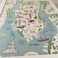 New York Manhattan Map Landmarks Poster Print New York Print - Etsy