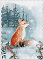 Woodland Fox Watercolor Christmas Forest Holiday Card Christmas by ...