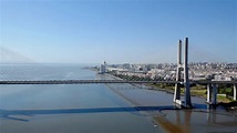 Aerial View Of Vasco Da Gama Bridge In Lisbon Stock Video Footage 00:15 ...