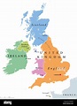Los países del Reino Unido e Irlanda mapa político. Inglaterra, Escocia ...