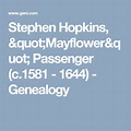 Stephen Hopkins, "Mayflower" Passenger (c.1581 - 1644) - Genealogy ...