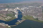 Aerial photography of Barrow in Furness Docks and docklands Lancashire