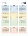 1981 Calendar (PDF, Word, Excel)
