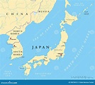Japón, Corea Del Norte Y Mapa Político De La Corea Del Sur Ilustración ...