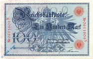 100 Mk. Reichsbanknote, 100 Mark Schein, rote Siegel, DEU-31 b ...
