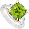 Peridot Ring of 6 Carat Total Gem Weight In 14k White Gold With Split ...