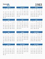 Free 1983 Calendars in PDF, Word, Excel