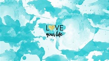 Watercolour Turquoise blue aqua mini gold heart Love Life desktop ...