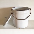 French Vintage Enamel Bucket with Lid - White Enamelware Bucket ...