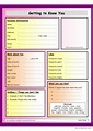 Getting to know you - Questionnaire: English ESL worksheets pdf & doc