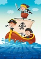 kleine Piratenkinder, die auf Ozean segeln - Download Kostenlos Vector ...