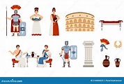 Ancient Rome Characters and Symbols Set of Cartoon Vector Illustrations ...