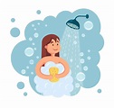 Premium Vector | Happy woman taking shower