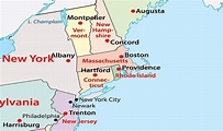 Mapa de Connecticut - EUA Destinos