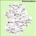 Extremadura road map - Ontheworldmap.com