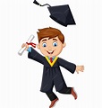 Graduado de niño de dibujos animados con un diploma | Vector Premium