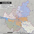 Hamburg Stadtplan Postleitzahlen PLZ-5 Topographie Stadtbezirke ...