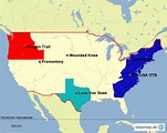 StepMap - Erschließung der USA - Landkarte für USA
