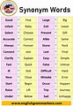 100 Synonym Words, Definition and Example Sentences - English Grammar Here