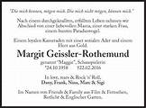 Traueranzeigen von Margit Geissler-Rothemund | SZ-Gedenken.de