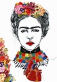 Frida Kahlo - Desenho "Frida" Caneta esferográfica e colagem sobre ...