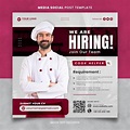 Premium PSD | We are hiring chefs or cook helper job media social post ...
